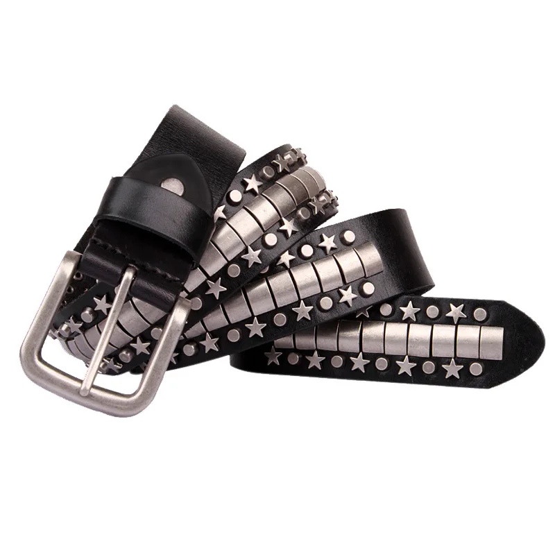 (Ta-weo) Fashion Men Personality Rivet Leather Belts, Pentagram Rivet Punk Leather Belt Rock Hip Hop Belt