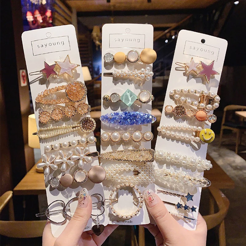 Набор заколок для волос с кристаллами и жемчугом милые аксессуары укладки