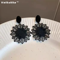voikukka black forest flower hollow out pattern drop dangle women fashion cute earrings korea style accessorise jewelry
