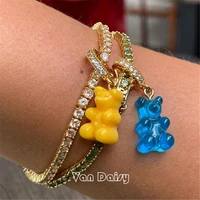 van daisy teddy bear bracelet resin pendant colorful cubic zirconia crystal wristlets bracelets for women girls bangle jewelry