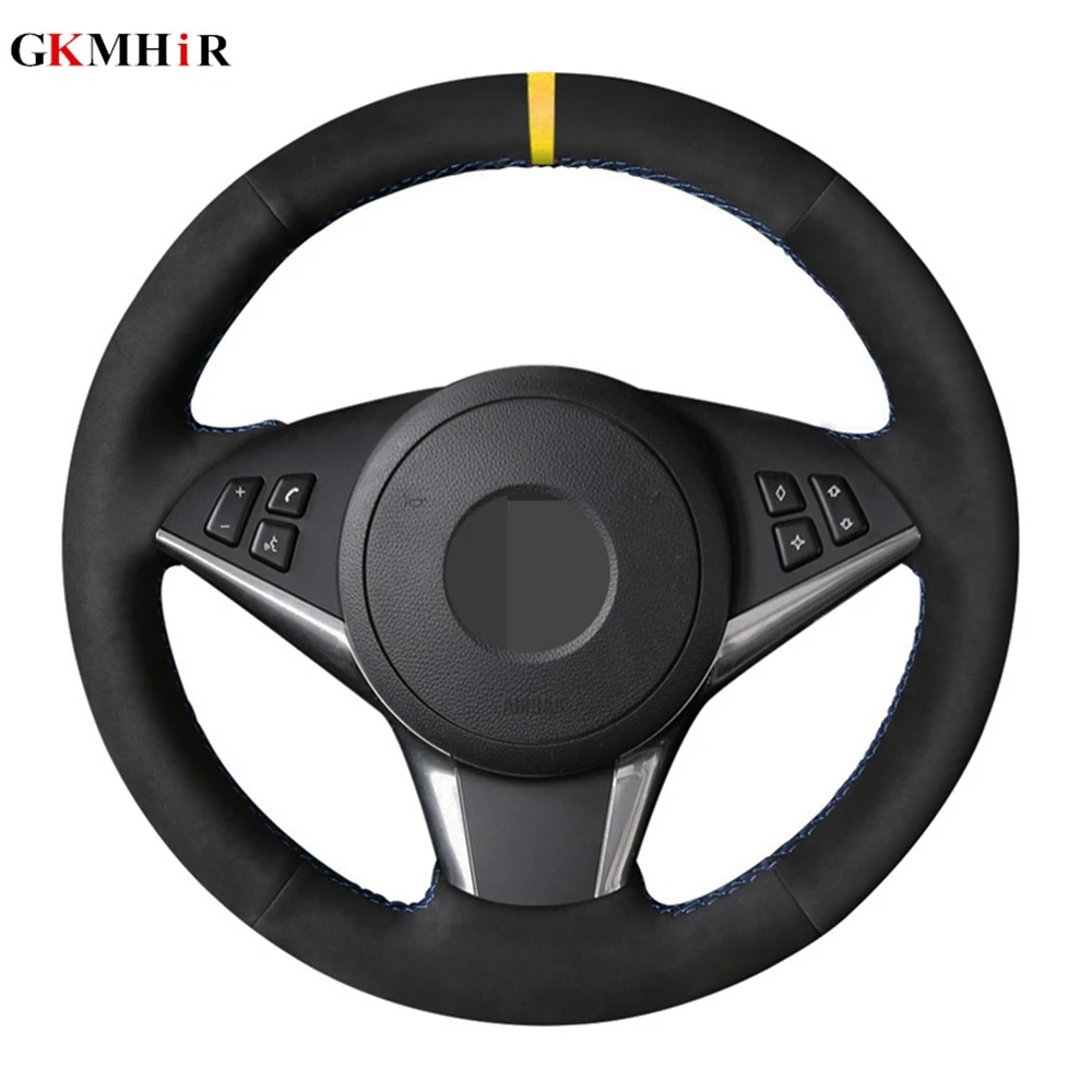 

DIY Black Genuine Leather Suede Car Steering Wheel Cover For BMW E60 530d 545i 550i E61 E63 E64 630i 645Ci 650i 2004-2009