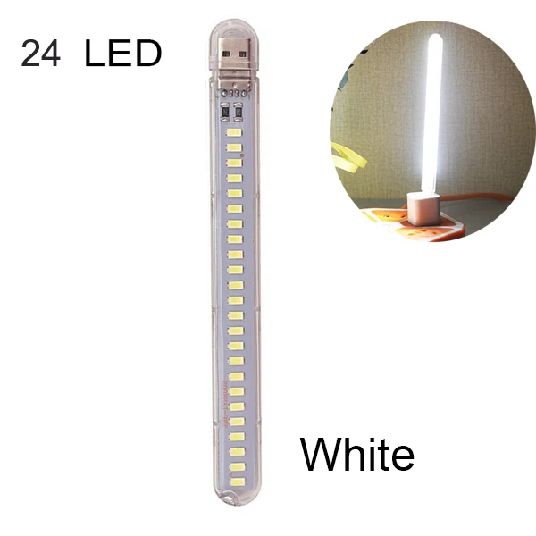 24led white Мини Портативная светодиодная USB 5 в 3 8 12 24 светодиодный светильник SMD 5730 настольная лампа книга фонарик ночник для внешнего аккумулятора ноутбука кемпинг - Испускаемый цвет: 24led white