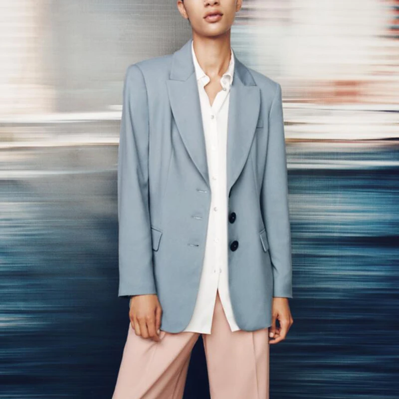 

WXWT Za 2021 Fashion Women Solid Slim Blazer Coat Vintage Single Breasted Long Sleeve Female Outerwear Chic Tops LT1223