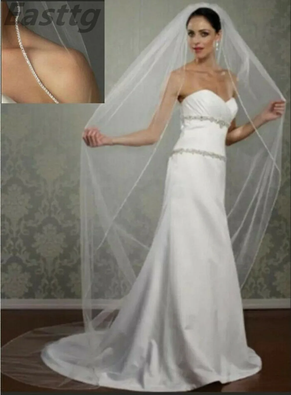 Свадебный аксессуар цвета слоновой кости шампанского фата с кристаллами и