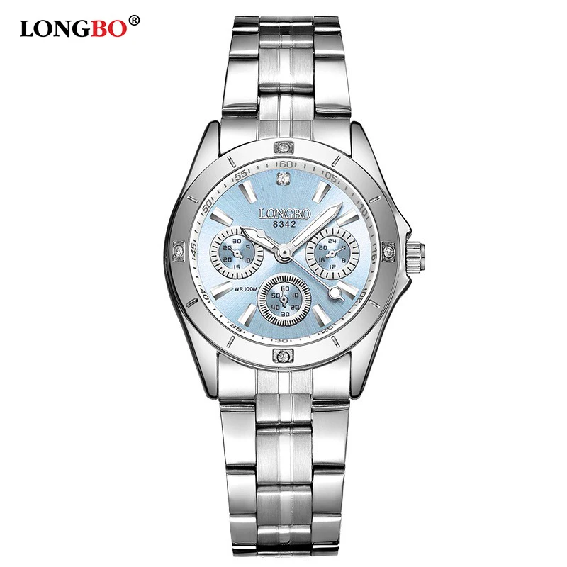Sky Blue Lady Size LONGBO Брендовые спортивные военные наручные часы пара из нержавеющей стали Кварцевые часы мужские часы для отдыха Relogio Masculino - Цвет: Sky Blue Lady Size