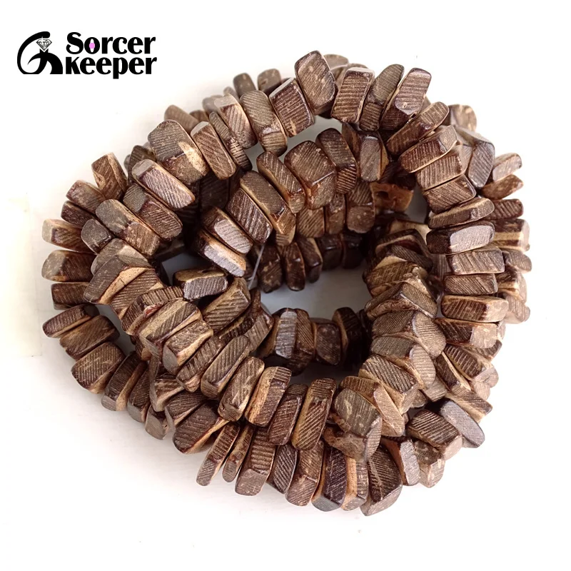 

2 Strands 5mm Brown Color Coconut Shell Wood Square Shape Spacer Loose Beads 15.5" for Jewelry Making Gift 2 PCS Lobster Clasp