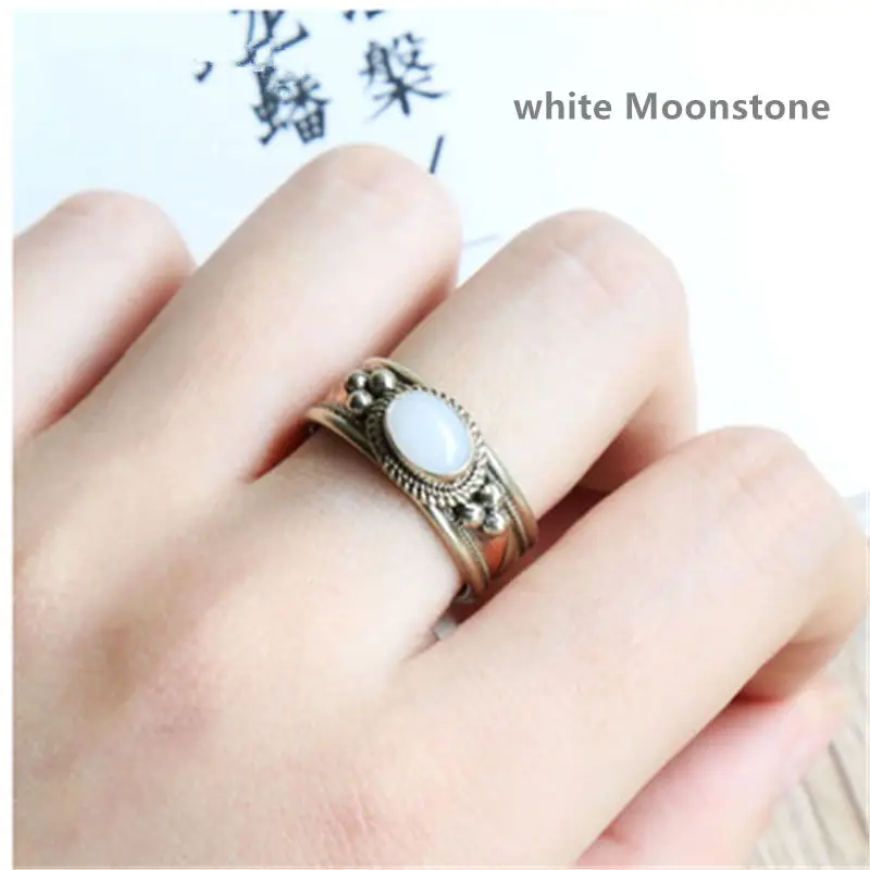 White Moonstone Винтажные металлические кольца для девочек, медные инкрустированные мульти бусы, золотые кольца R131 - Цвет основного камня: White Moonstone