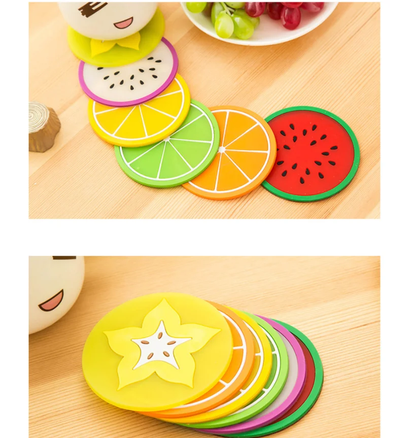 

1Pcs Coaster Colorful Fruit Shape Silicone Cup Pad Slip Insulation Mat Drink Holder Tableware Placemat