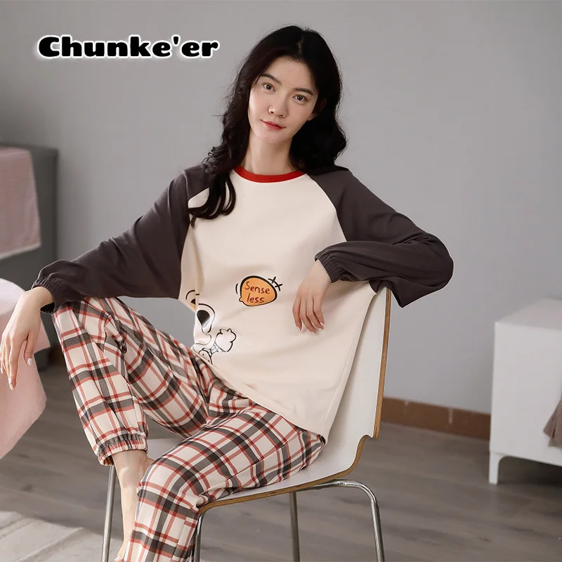 

Cotton Pajamas Women's Autumn And Winter Cartoon Cute Long Sleeve Korean Youth Cotton Home Clothes Set pajama set