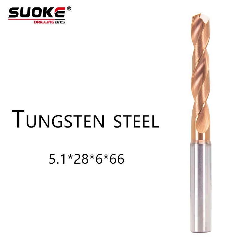 

SUOKE 5.1x28x6x66mm 2 Flute CNC Tungsten Carbide Coolant China 3D Tialn Coating Twist Drill Bit Tool for Matel Stainless Steel