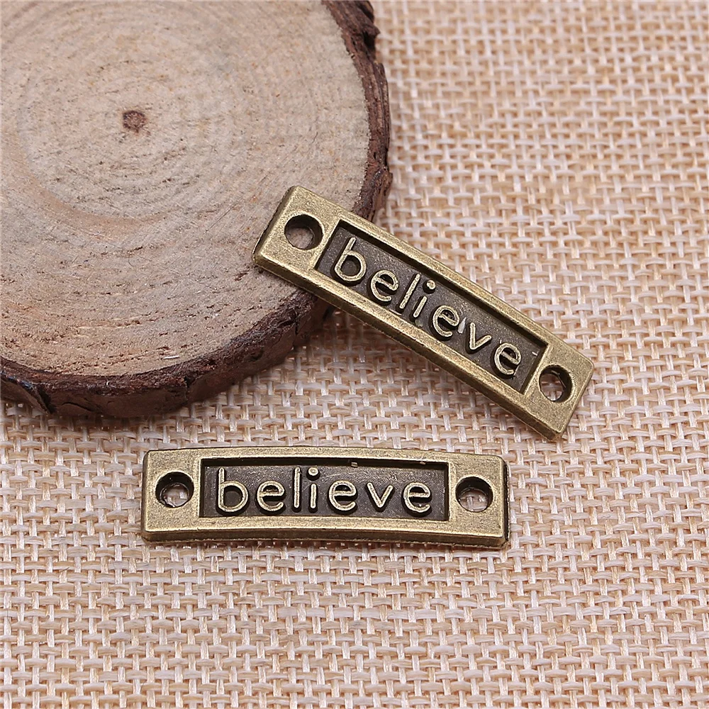 

free shipping 25pcs 35x10mm antique bronze believe charms diy retro jewelry fit Earring keychain hair card pendant accessories