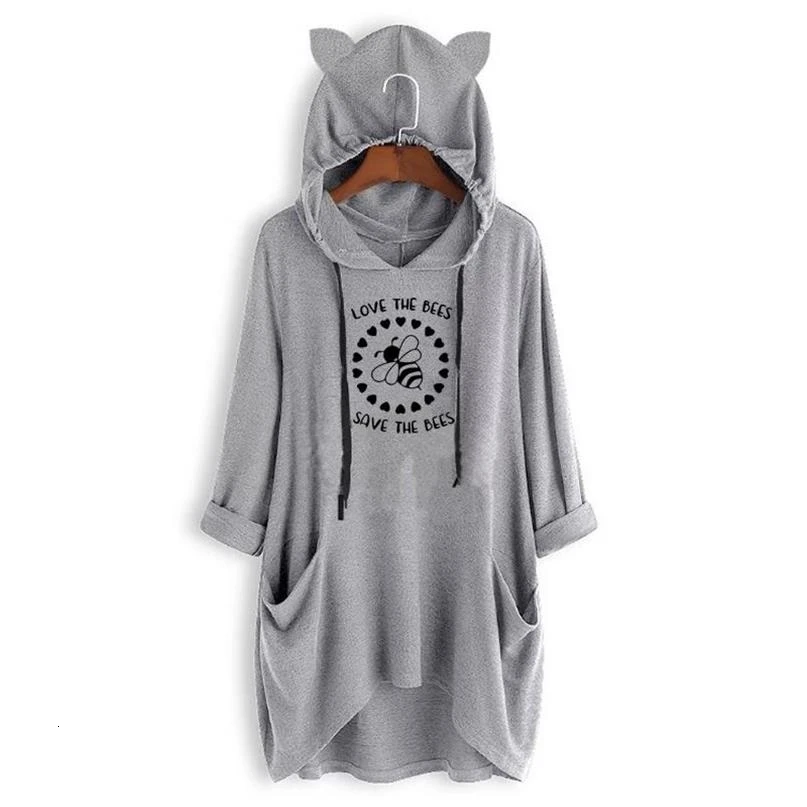 

Sleeve Hooded Love The Bees Save The Bees Letters Print Hoodies For Women Kawaii Sweatshirt Femmes Hoodies Sweatshirts