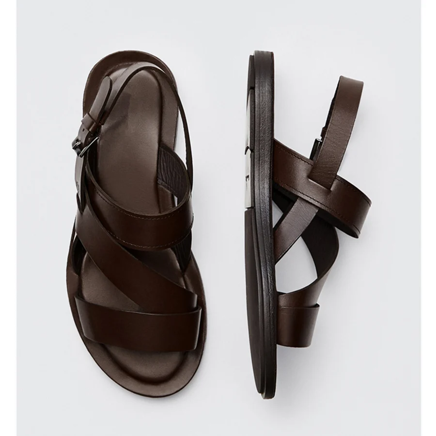 

Jenny&Dave Men Shoes Summer Vintage Sandals Men Enlgand Fashion Solid Causal Cowhide Genuine Leather Comfortable Flat Shoes Man