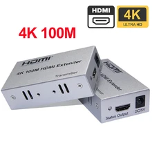 HD 4K 100M HDMI Extender Repeater Extension Cord Converter Over CAT 5e 6 6a Cat5e Cat6 UTP RJ45 LAN Network Card Ethernet Cable