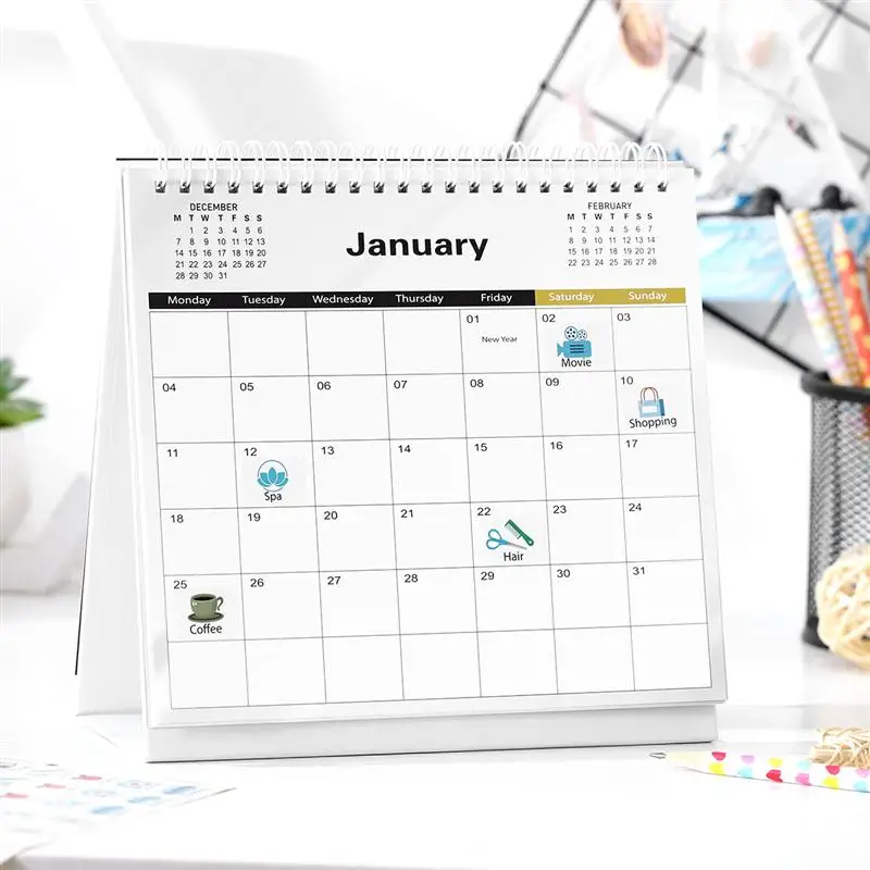 

2021 Desk Calendar 12 Months Standing Flip Calendar Runs 2021 Year Calendar Bonus 2 Sheets/144pcs Stickers for Home & Office