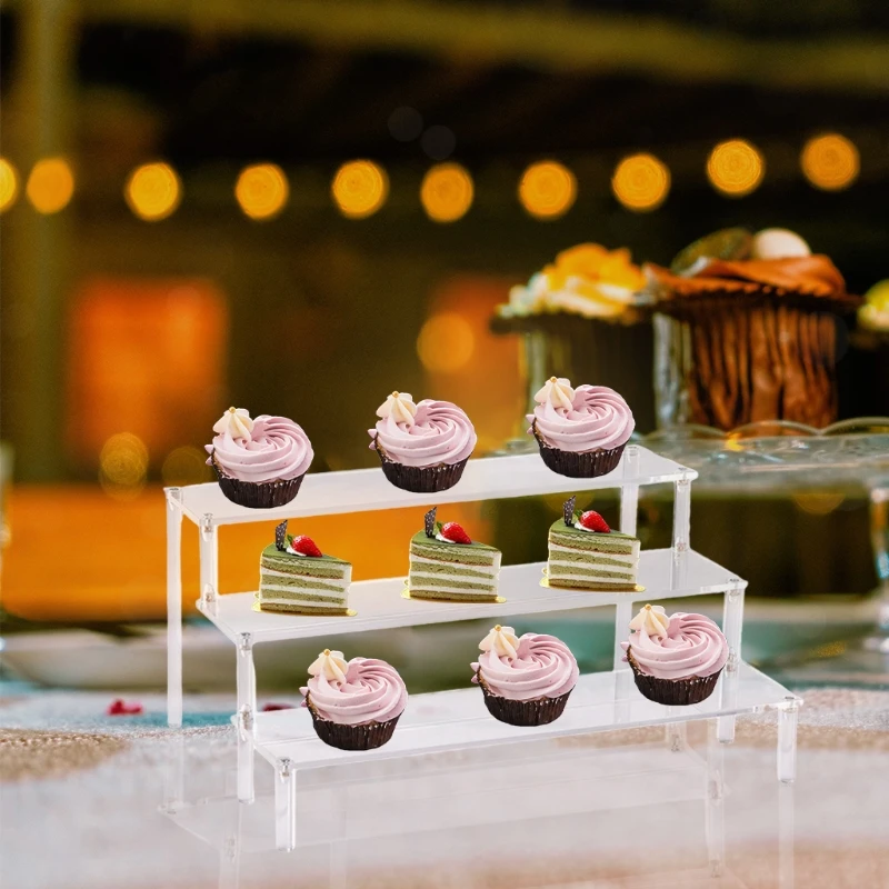 acrylic display stand 3 tier riser display shelf showcase for action figures cupcakes dessert candy treat display dropshipping free global shipping