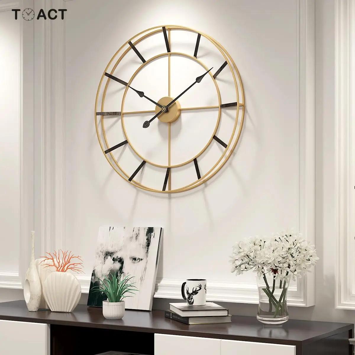 Большие круглые металлические настенные часы 50 см бесшумные современный дизайн