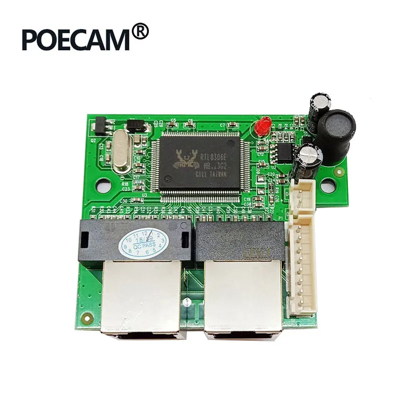 

mini fast 10/100mbps 2 port ethernet network lan hub switch board two layer pcb 2 rj45 1*8pin head port tablets usb flash 3d