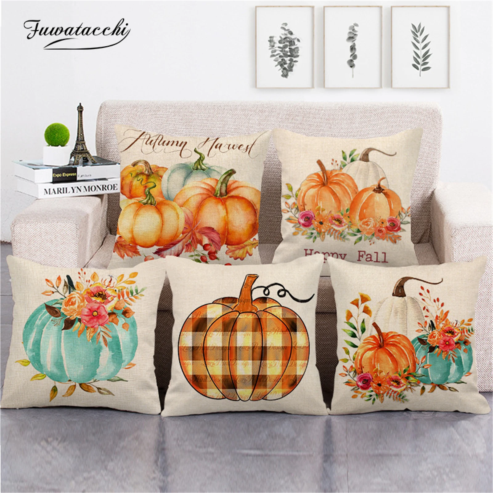 

Fuwatacchi Thanksgiving Pillowcase Pumpkin Pattern Cushion Cover Home Decoration For Chair Sofa Bedroom Wreath Pillow Cover