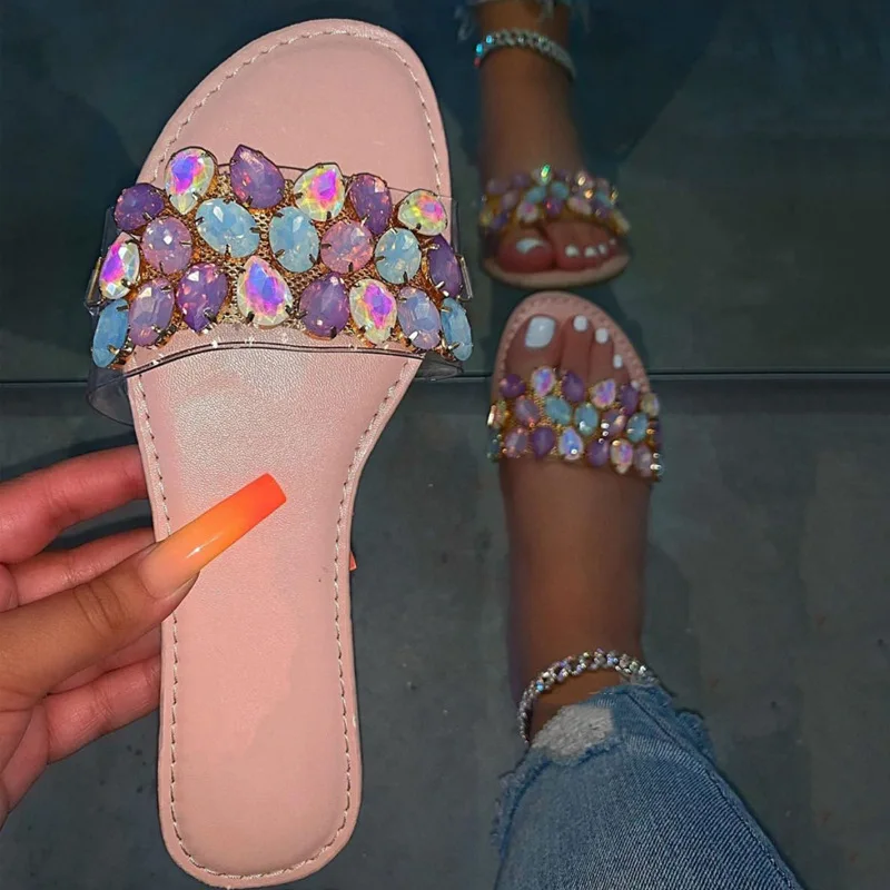 

BONJEAN Women's Casual Slippers 2021 Summer Footwear Rhinestone Decoration Outdoor Slippers Fashion Flat With Shoes BJ3659