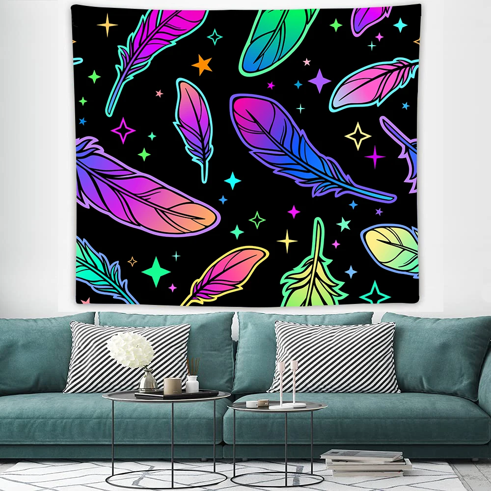 Цветной гобелен с перьями настенный эстетичный для спальни украшение