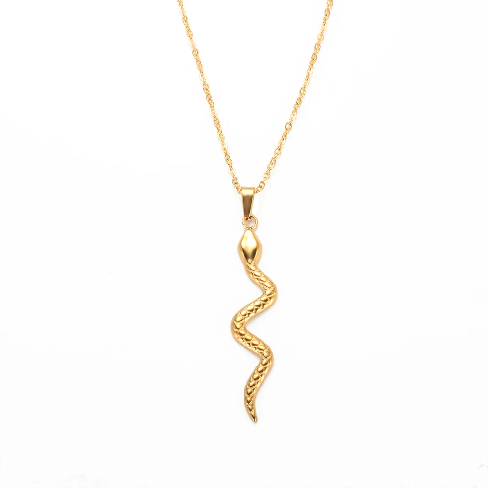 

Curved Snake Shaped Pendant Necklace European and American Ins Style Jewelry Women's Titanium Steel Gold Plated Necklace