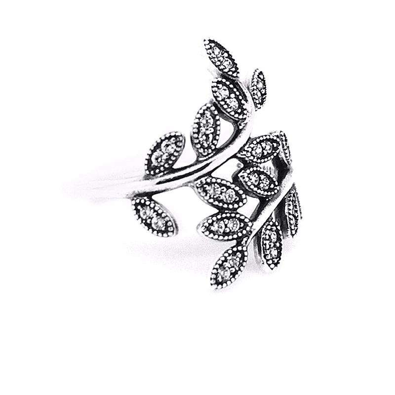 

Leaves Rings with Clear Cubic Zirconia 100% 925 Sterling Silver Jewelry For Women Free Shipping