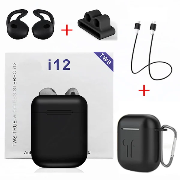 Black - Black Cases Беспроводные Bluetooth наушники i12 TWS спорт телефон Bluetooth 5,0 наушники с наушниками аксессуары чехол для i7s i10 i13 i30 i20 TWS - Цвет: Black - Black Cases