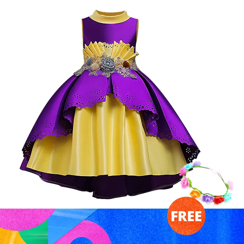 purple Платье для маленьких девочек от 3 до 10 лет, vestidos, Рождественская праздничная одежда принцессы элегантные платья с кружевными лепестками для детей, костюмы для свадебной вечеринки - Цвет: purple