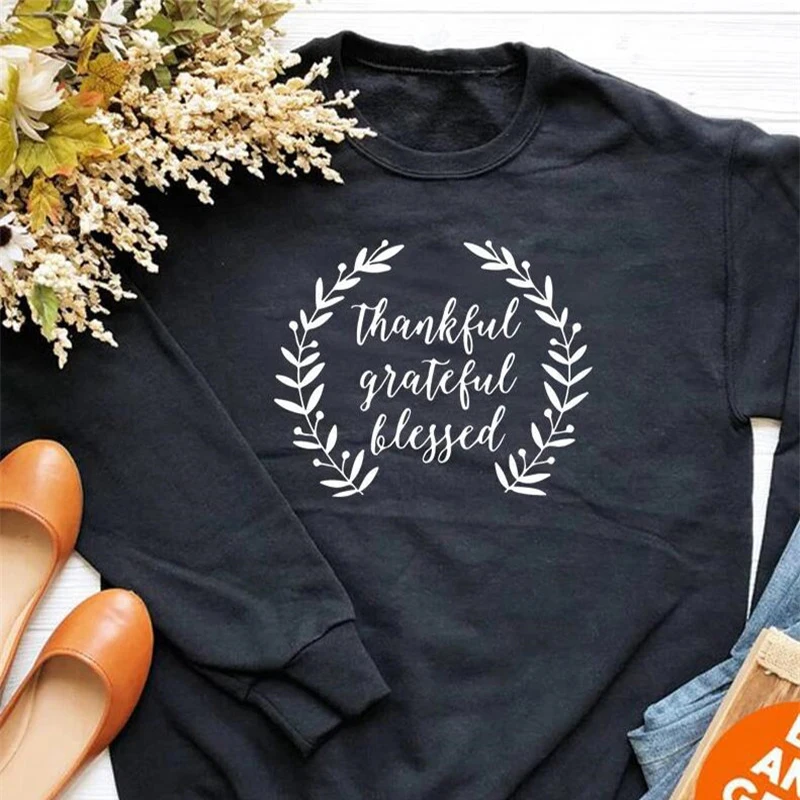

THANKFUL GRATEFUL BLESSED letter print Kpop Hoodies Women Long Sleeve Sweatshirt Pullover Oversized Hoodie Womens Sweatshirts