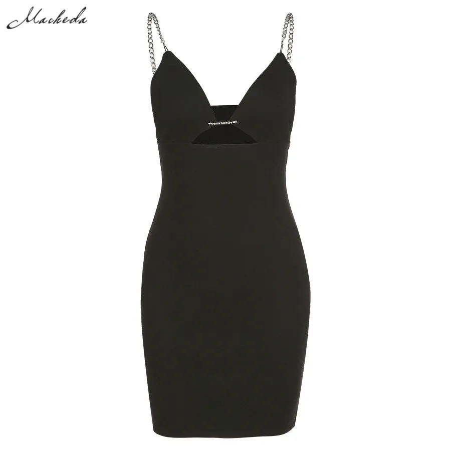 

Spring Black Sexy Hollow Out Sling Dress Women Fashion V Neck Sleeveless Slim Clothing Street Lady Mini Dresses 2021 New