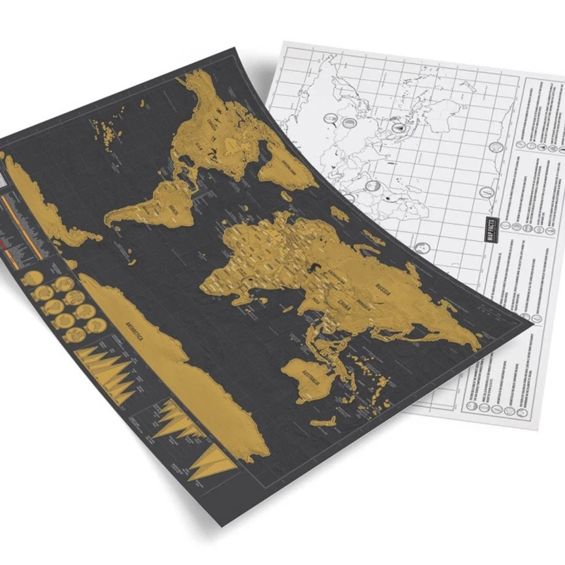 Small Mini Version Black Scratch Map Creative Luxury World Gold Travel |