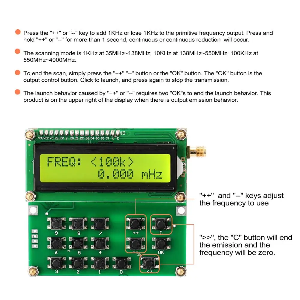 KKMOON ADF4351 источник сигнала VFO генератор сигналов переменной частоты от 35 МГц до 4000