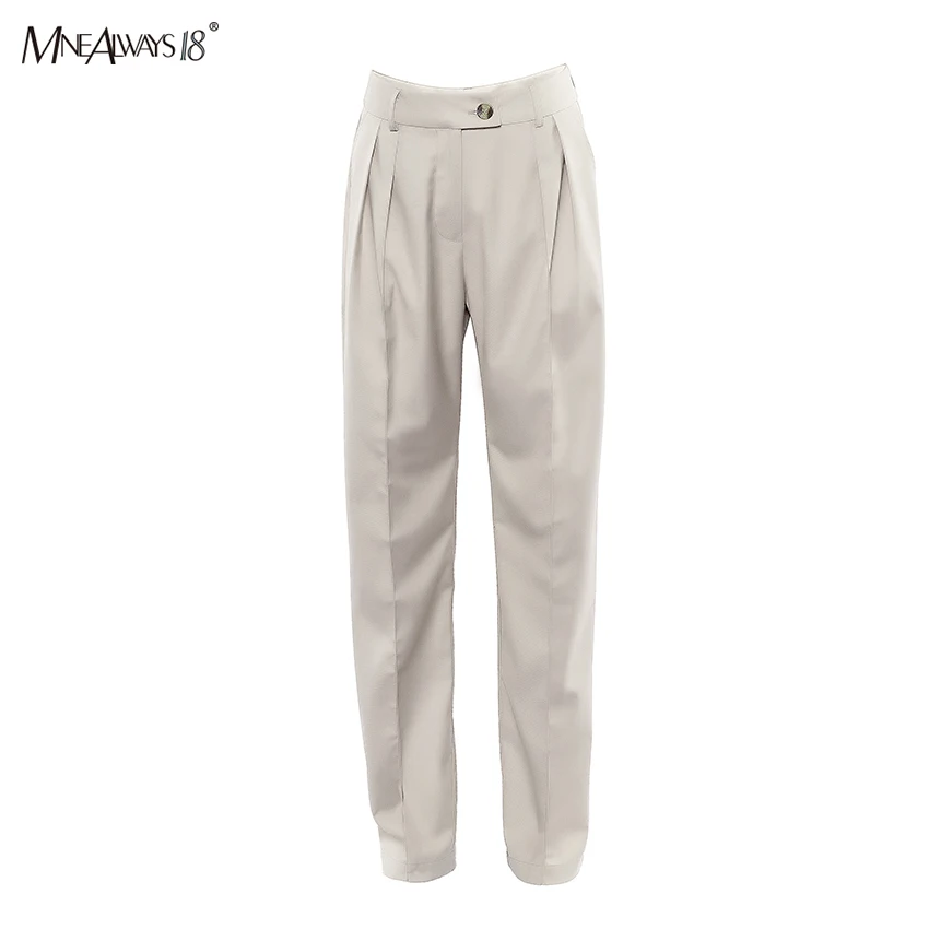

Mnealways18 Office Lady Solid Vintage Trousers Women High Waist Straight Long Pants Female Slim Autumn Winter Streetwear Button
