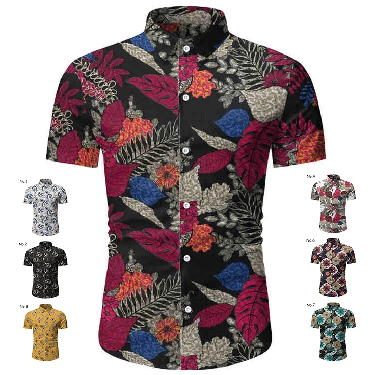 

READY STOCK!!! 7 Colors Spring New Mens Fashion Casual Short Sleeve Floral Shirts Mens Baju Kemeja Lelaki Printed Shirt