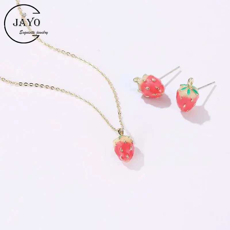 

Korean Vintage Fashion Anime Strawberry Gold necklace Cute WOMAN PENDANT Italia Jewelry Sets Pink Lucky Gothic Accessories.