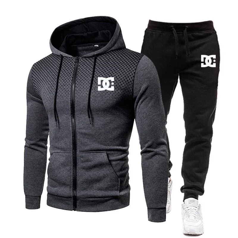 

New Winter Men's Clothing Men Sets Printing Hoodie Set Zipper Sweatshirt Casual Sport Sweatpants Mens Tracksuits 2021