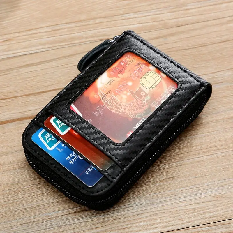 

RFID Vintage Carbon Fiber Leather Organizer Business Credit Card Holder Travel Card Bag Small Wallets