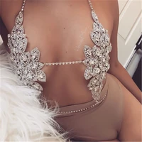 mydaner fashion jewelry boho luxury crystal rhinestone flowers sexy body statement necklace bra chains summer brassiere women