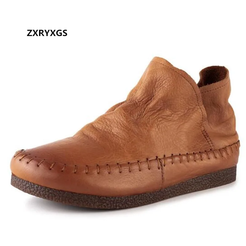 

Женские ботинки из натуральной кожи, на плоской подошве