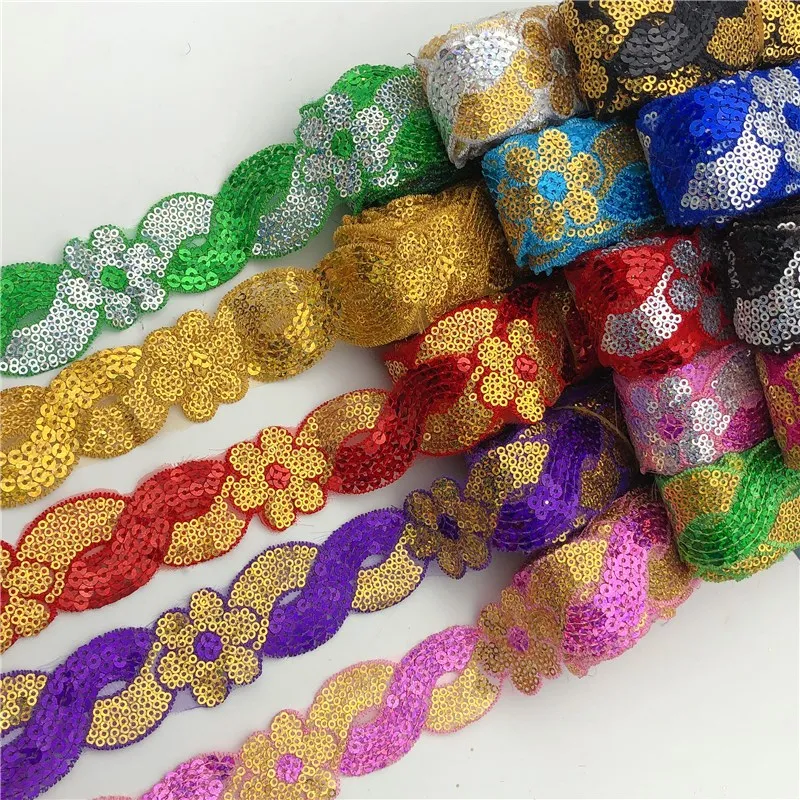 Дешевые цветы блестки ткань венецианская декоративная плетеная металлическая
