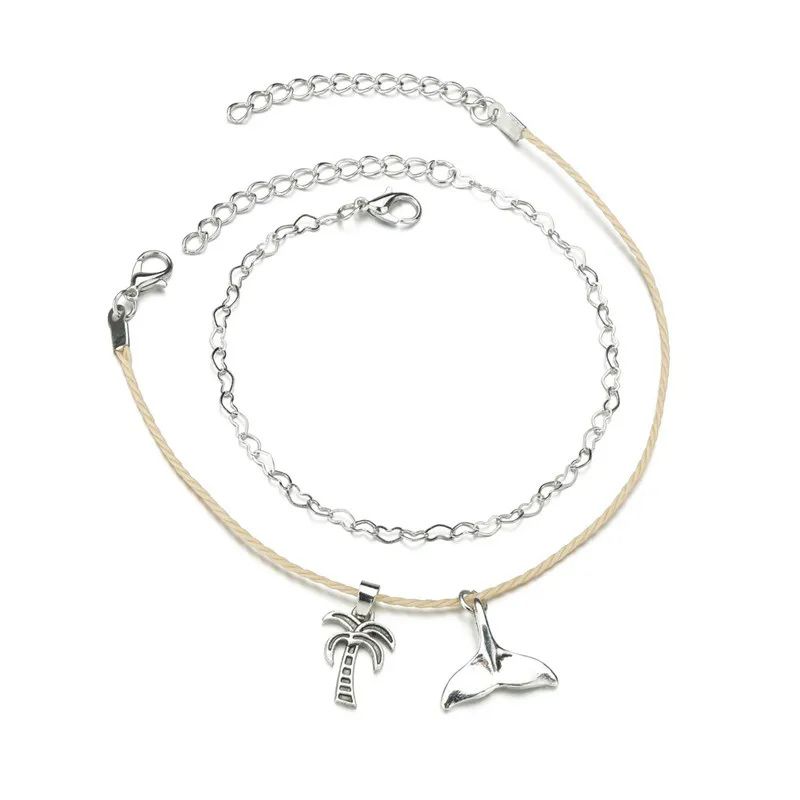 

LETAPI Fashion Double layer Coconut Tree Ankle Bracelet for Women Handmade Leg Chain Anklet Vintage Foot Jewelry Accessories