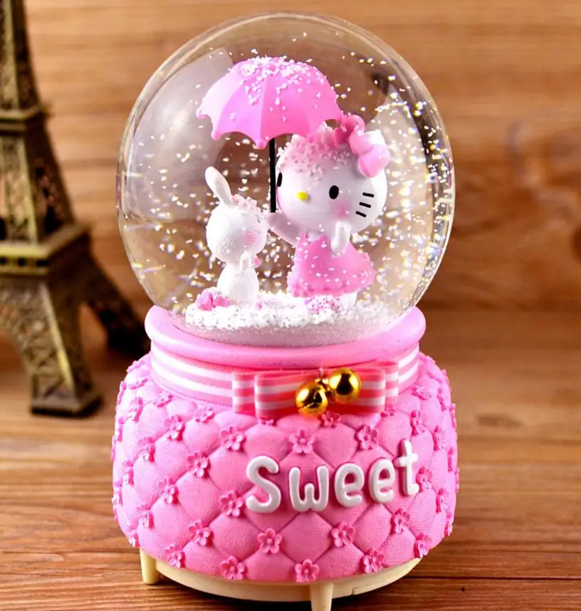 Новый хрустальный шар вращающийся Снежинка hello kitty музыкальная шкатулка