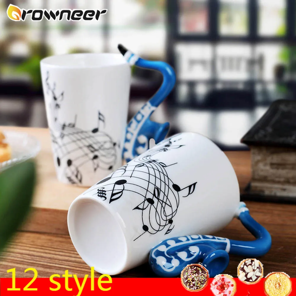 

12 Style Ceramic Creative Music Porcelain Mug Guitar Violin Piano Stave Coffee Cup Instrument Handle Tea Milk Cup 240ml/400ml
