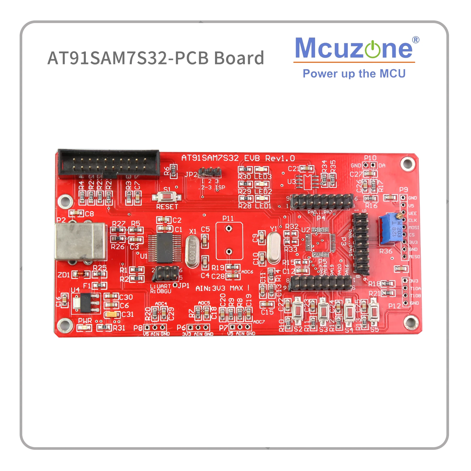 AT91SAM7S32-PCB ARM7 SAMS764 7S32 USART, DBGU, SPI, 8CH 10bit ADC JTAG USB ATMEL микрочип AT91SAM7S32-EK