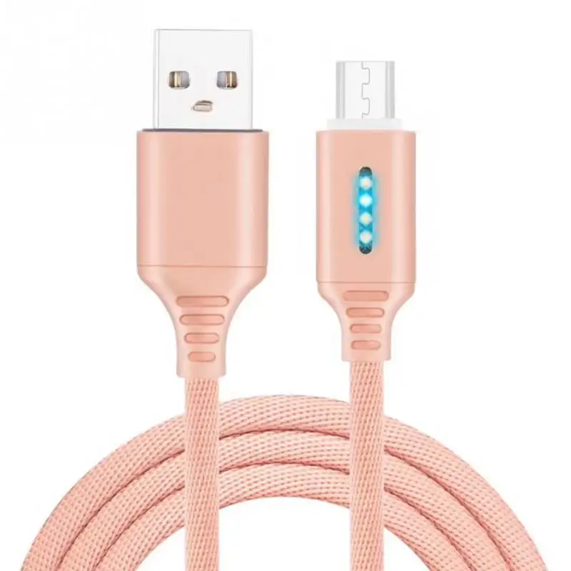 Pink Android Нейлоновый зарядный кабель Micro USB быстрая зарядка с мигающим светом дисплей type-C Android телефон быстрое зарядное устройство Шнур для iPhone 1 м - Цвет: Pink Android