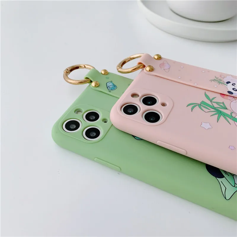

Long Lanyard Cartoons Panda Phone Case Wristband Bracket Protective Shell Cover For iPhone 12 Mini 11 Pro XS Max XR X 8 7 6 Plus
