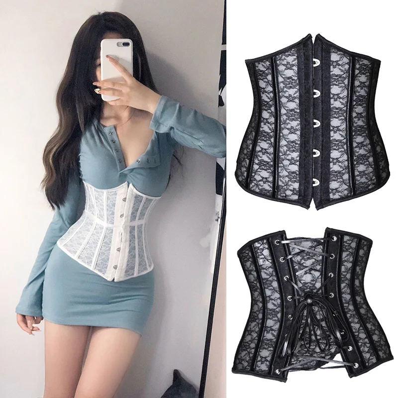 

Sexy Women Waist Trainer Underbust Corsets Gothic Lace Up Steel Boned Bustier Thin Corselet Slimming Body Shaper Modeling Strap