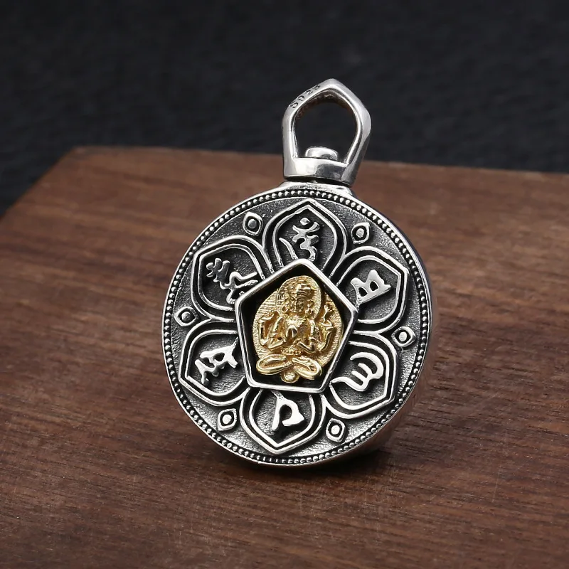 Real 925 Sterling Silver colour Mantra Pendant Thai Six Words Carved OM Prayer Tibetan Buddhist Tags Jewelry | Украшения и