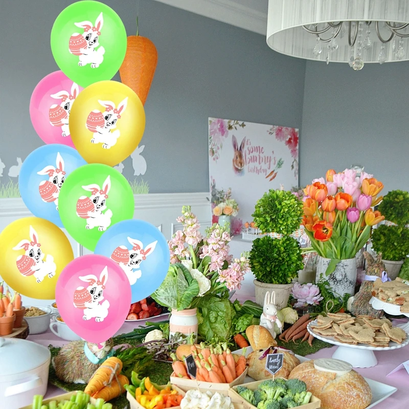 

Easter Party Decoration Rabbit Latex Balloons Happy Easter Cake Topper Bunny Eggs Bunting Banner Garland Easter for Kids